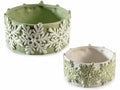 Set di 2 vasi in ceramica con fiocchi di neve in rilievo