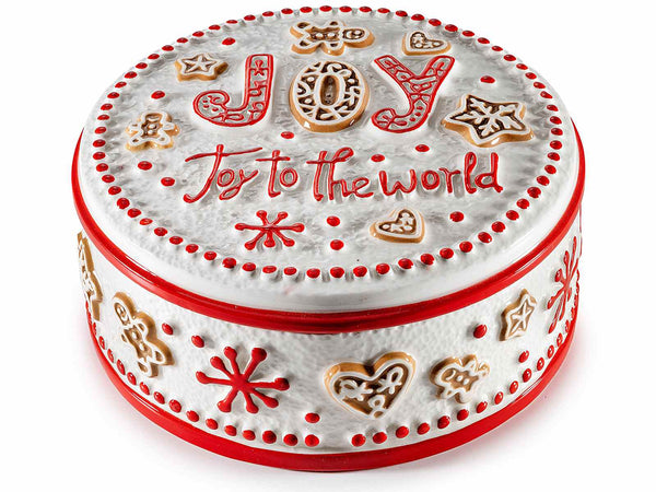 Contenitore alimentare in ceramica tondo con decori in rilievo, Ø20x9 cm – Natale