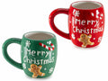 Tazze di Natale in ceramica scritta Merry Christmas e decorazione in rilievo, set da 2 pezzi