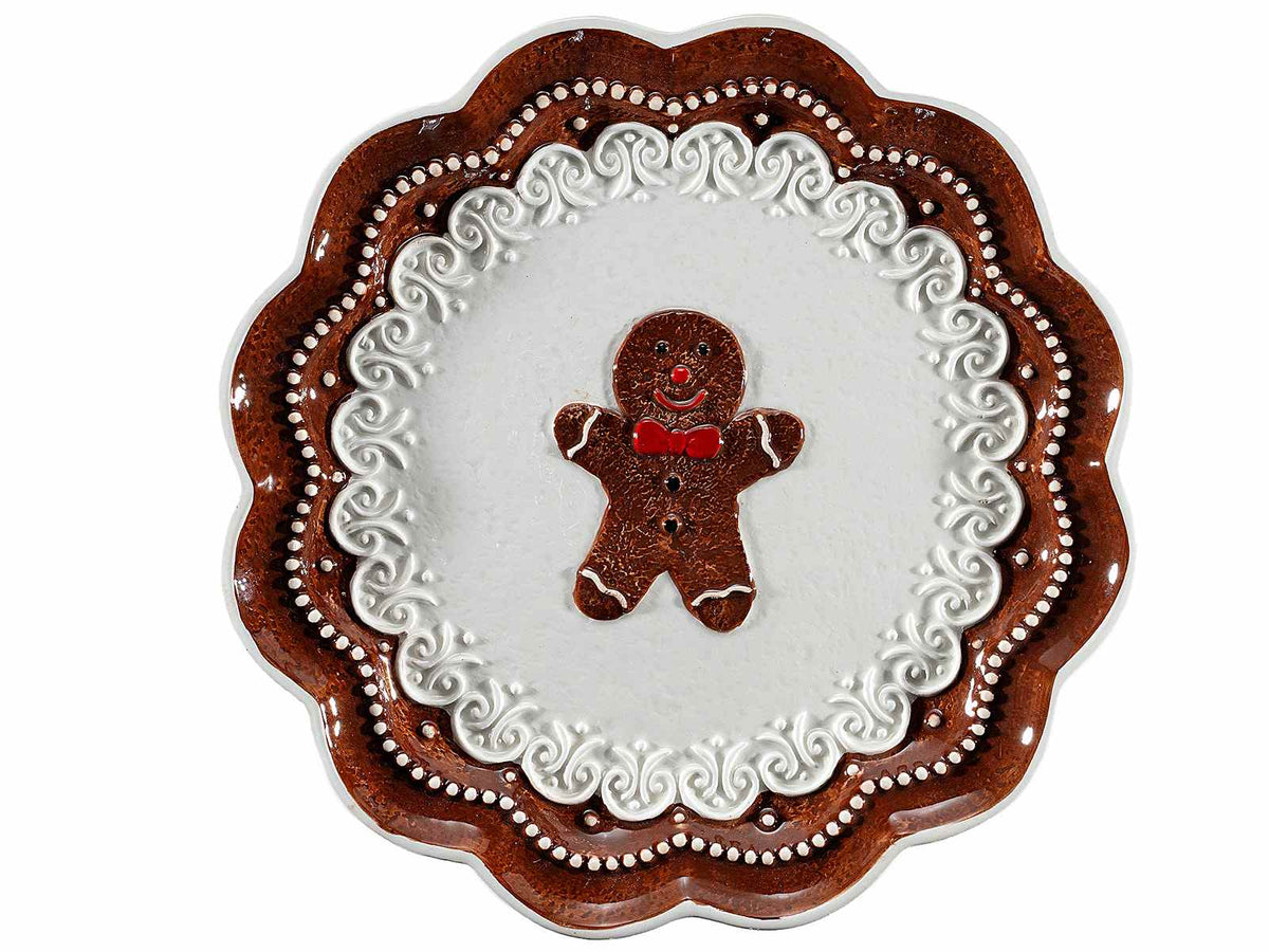 Piatti natalizi decorativi in ceramica con in decori rilievo e omino