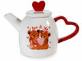 Teiere in ceramica con stampa orsetti innamorati e manico a cuore colorato