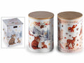 Barattoli in ceramica alimentare con stampa animaletti invernali e tappo, set da 2 pezzi, Ø 10 cm x 14,5 H