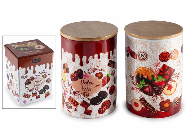 Set di 2 barattoli in ceramica con stampa dolci e tappo, Ø10x15 cm – Natale