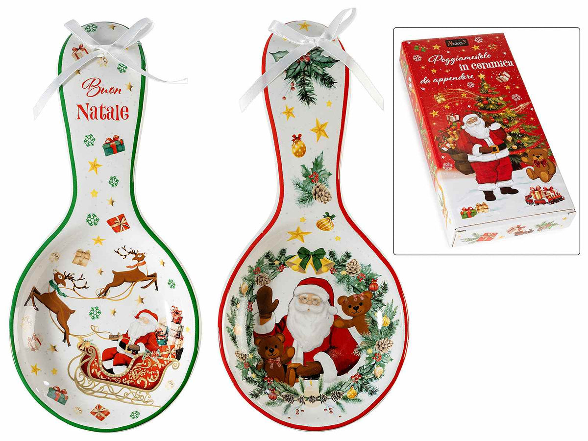 Poggiamestolo di Natale in ceramica con fiocco, set da 6 pezzi, cm 11,5 x 24,5 H