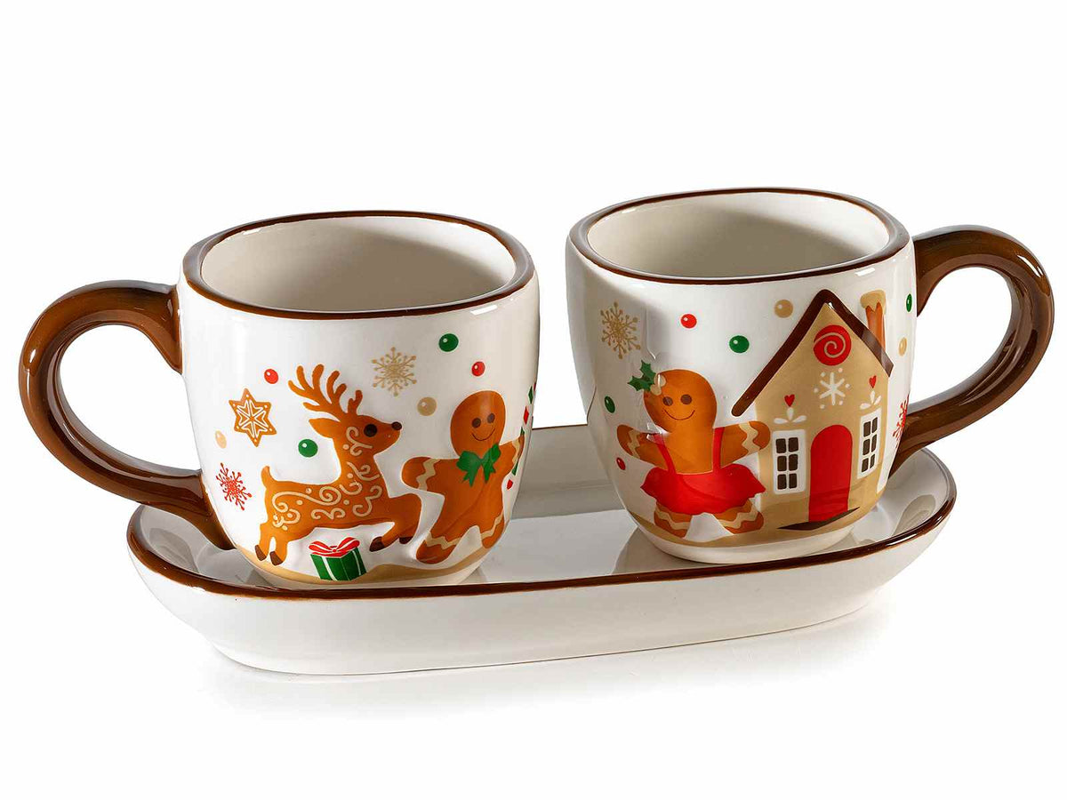 Set da due pezzi di tazzine da caffè in ceramica con decori pan di zenzero, Tazzina: Ø 6,5 cm x 6 H