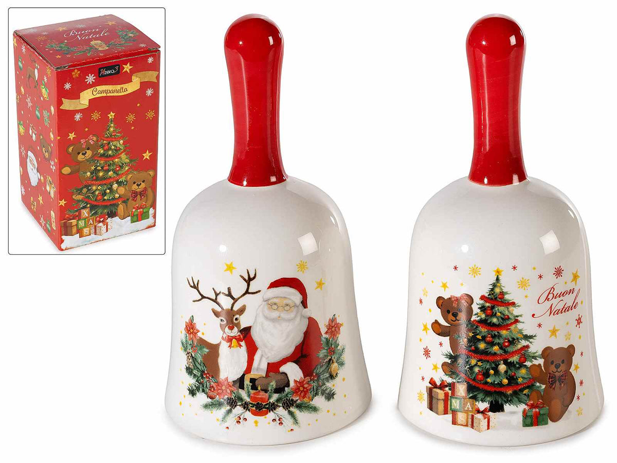 Campanelle in ceramica con decori natalizi in confezione regalo, set da 4 pezzi, Ø 7 cm x 13,5 H