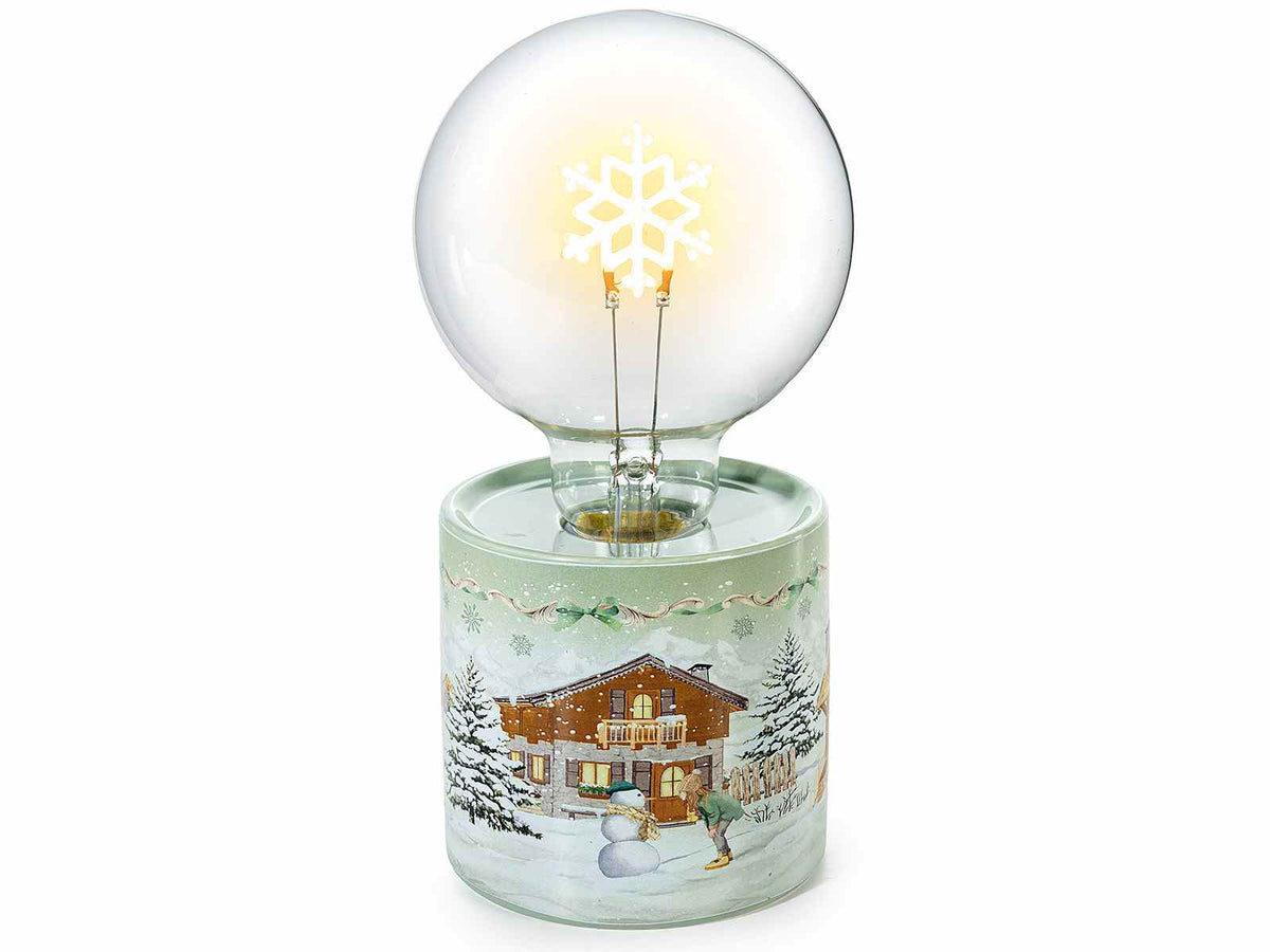 Lampade natalizie con LED a forma di fiocco di neve su base in ceramica, set da 2 pezzi, Ø 9,5 cm x 18 H