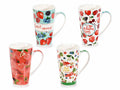 Tazze in porcellana con stampa frutti di bosco e manici decorati, set da 8 pezzi, Ø 9 cm x 15 H