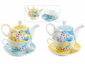 Teiera e tazza fiori colorati primaverili in porcellana, set da 2 pezzi, cm 16 x 10,5 x 13,5 H