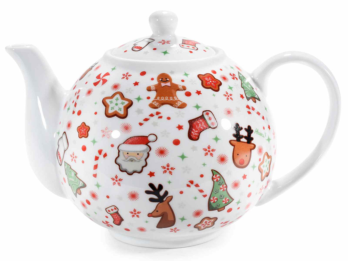Teiere di Natale in porcellana con decorazioni a babbo natale, pan di zenzero, set da 2 pezzi, cm 21 x 14 x 13,5 H