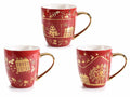 Set di 3 tazze di Natale in porcellana con stampa a tema con decori e manico in simil oro lucido, Ø 9,5 cm x 10,5 H