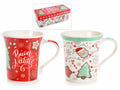 Tazze con scritte Buon Natale in porcellana decorata in confezione regalo da 2, set da 2 pezzi, Tazza: Ø 9 cm x 9,5 H