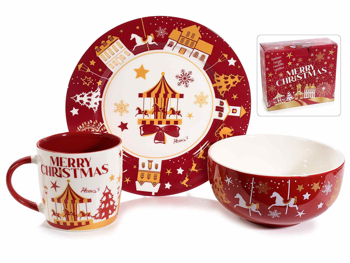 Set regalo accessori da cucina con piatto, tazza e scodella con decorazioni, set da 2 pezzi, Piatto: Ø 19 cm
