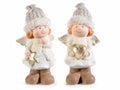 Angioletti natalizi in ceramica con cappello in stoffa, cuore e stella, set da 2 pezzi, cm11 x 8 x 19,5 H