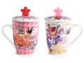 Tazze in porcellana con coperchio e stampa fiori, set da 4 pezzi, Ø 8 cm x 10,5 H