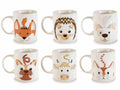 Tazze in porcellana con stampe di musetti di animali, set da 6 pezzi, Ø 8 cm x 9,5 H