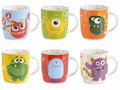 Tazze in porcellana 350 ml con stampa a tema Mostriciattoli, set da 6 pezzi, Ø 8,5 cm x 9 H