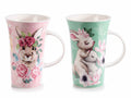 Tazze in porcellana con decorazione stampa coniglietto e fiori, set da 4 pezzi, Ø 10 cm x 15 H