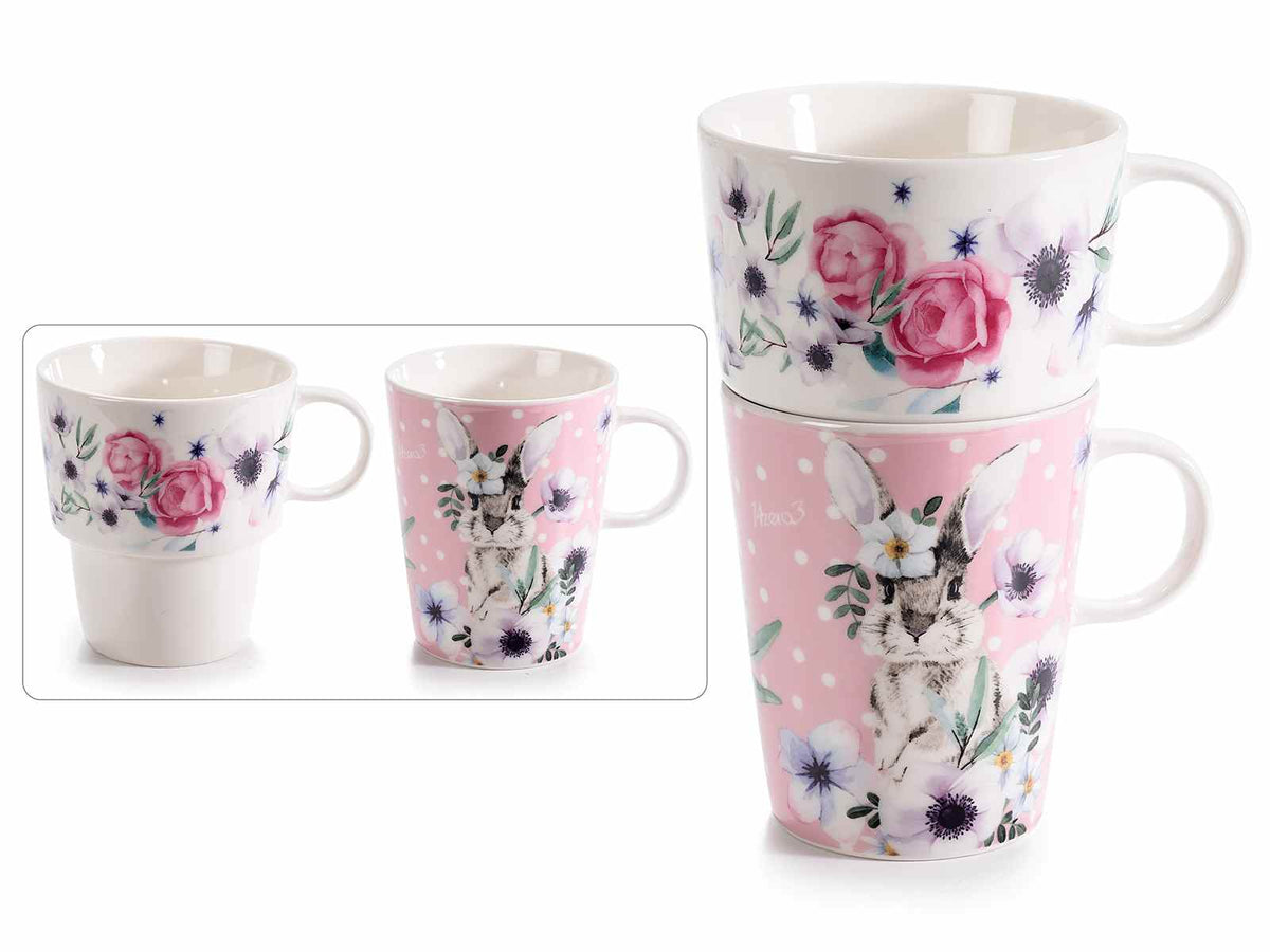 Tazze a set da due pezzi decori coniglietti, set da 2 pezzi, Grande: Ø 8,5 cm x 9,5 H