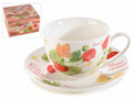 Tazze da tè con piattino in porcellana con stampa fragole in confezione regalo, set da 2 pezzi, Tazza: Ø 9 cm x 6,5 H