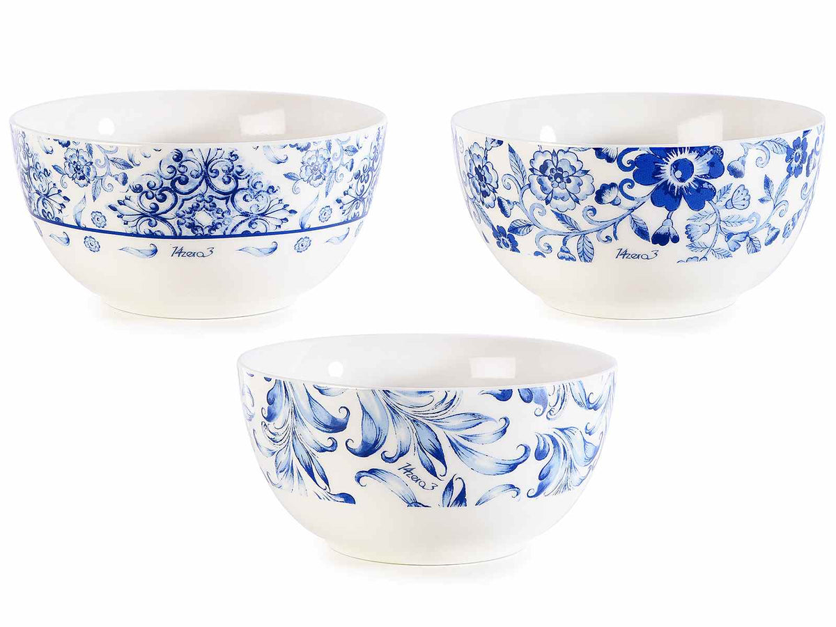 Scodella in porcellana con decorazioni floreali, set da 3 pezzi, Ø 14 cm x 7 H