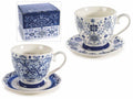 Tazze in porcellana con piattino coordinato con decori maioliche blu, set da 2 pezzi, Tazza: Ø 10,5 cm x 9,5 H