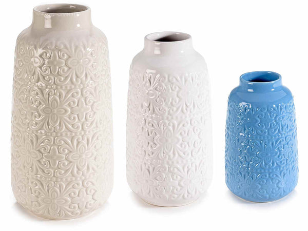 Vasi in porcellana lucida con decori floreali in rilievo, Grande: Ø 13 cm x 25 H