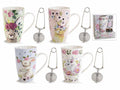 Set tazze in porcellana con stampa coniglietti e filtro in acciaio, set da 4 pezzi, Tazza: Ø 8 cm x 13 H