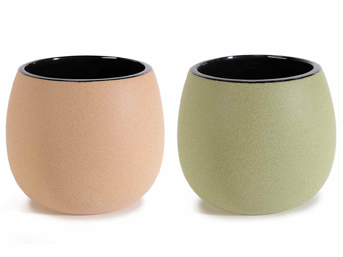 Vasi in porcellana grezza colorata con interno nero, set da 2 pezzi, Ø 16,5 cm x 14 H