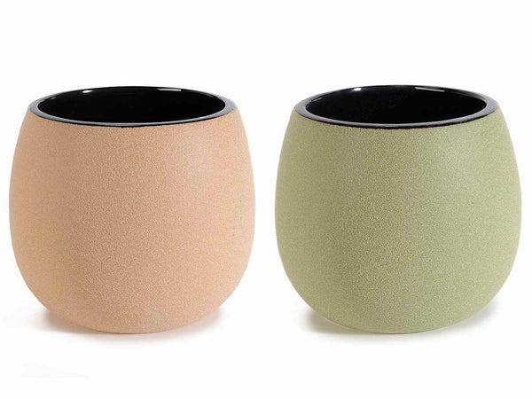 Vasi in porcellana grezza colorata con interno nero, set da 2 pezzi, Ø 16,5 cm x 14 H