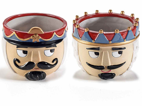 Vasi di Natale decorativi a soldatino schiaccianoci in porcellana con decori in rilievo, set da 2 pezzi, Ø 15,5 cm x 13 H