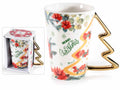 Tazze natalizie in porcellana con manico ad albero di Natale dorato, set da 2 pezzi, Tazza: Ø 8,5 cm x 12,5 H