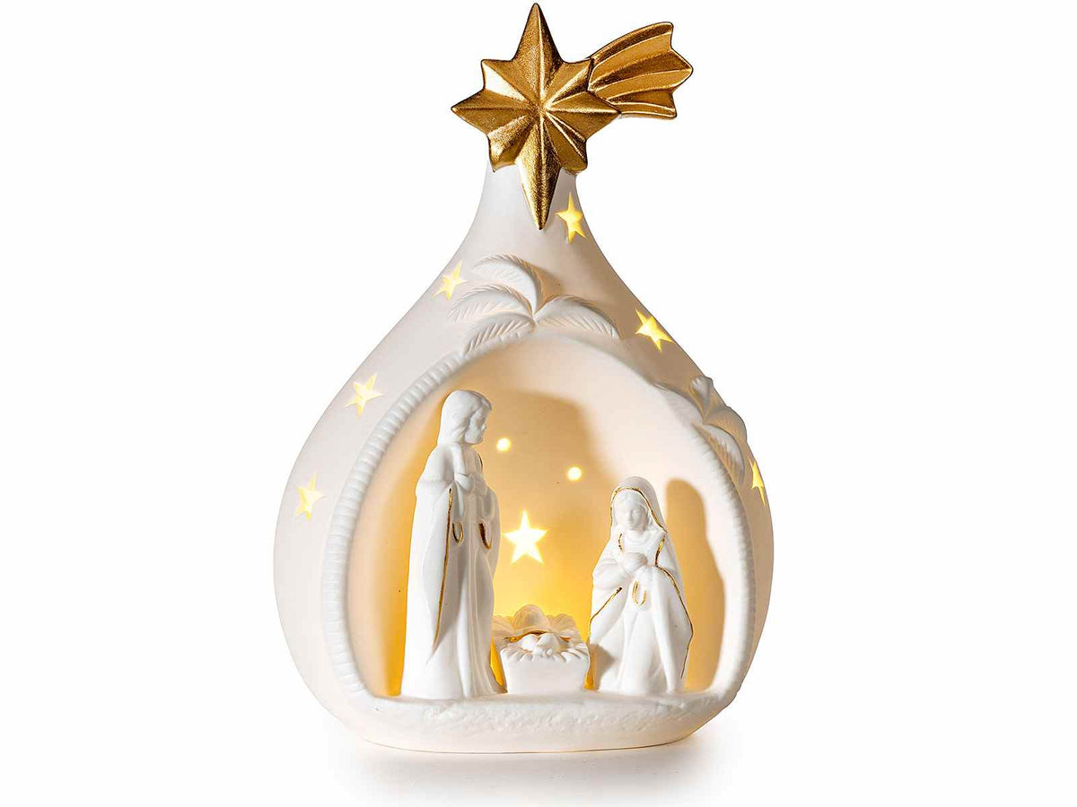 Presepe con Gesù Bambino e Sacra Famiglia con stella cometa in porcellana, cm 14 x 9 x 20 H