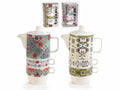 Set teiera con 2 tazze impilate in porcellana con fantasia maiolica, set da 2 pezzi, cm 14 x 8 x 20 H
