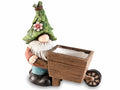 Gnomi da giardino in magnesia con cappello di foglie e decoro floreale e vaso, cm 31 x 14 x 32,5 H