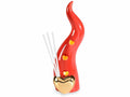 Cornetti portafortuna in porcellana rossi con luci LED, cuore in simil oro, set da 3 pezzi, cm 6,5 x 7,5 x 19 H
