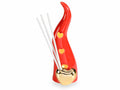 Cornetti portafortuna in porcellana rossi con luci LED, cuore in simil oro, set da 4 pezzi, cm 4,5 x 6,5 x 14,5 H