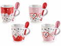 Tazzine da caffè per San Valentino con stampa Love in porcellana decorata, set da 8 pezzi, Ø5,5cmx7H (con cucchiaino8,5)