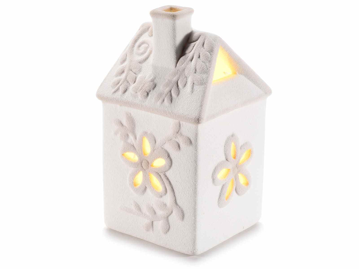 Casette in porcellana con dettagli tema fiori in rilievo e luci LED, set da 6 pezzi, cm 6,5 x 6,5 x 12 H