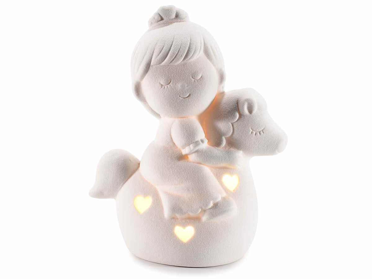 Principesse a cavallo in porcellana con cuori e luci LED, set da 4 pezzi, cm 9,5 x 6 x 12 H