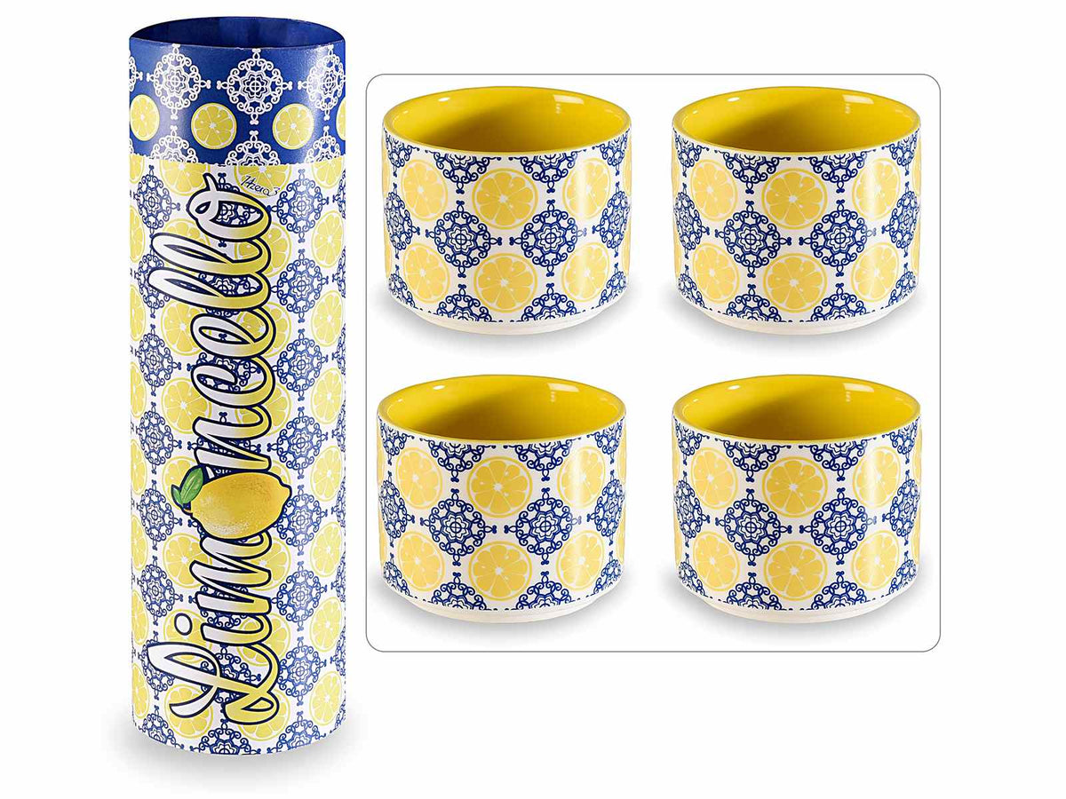 Bicchierini da Limoncello in porcellana in confezione regalo con stampa, set da 2 pezzi, Bicchierino: Ø 6,5 cm x 5 H