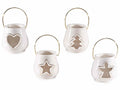 Lanterne natalizie portacandela tealight in porcellana con manico e finestrella, set da 4 pezzi, Ø8cmx8H (con manico13,5)