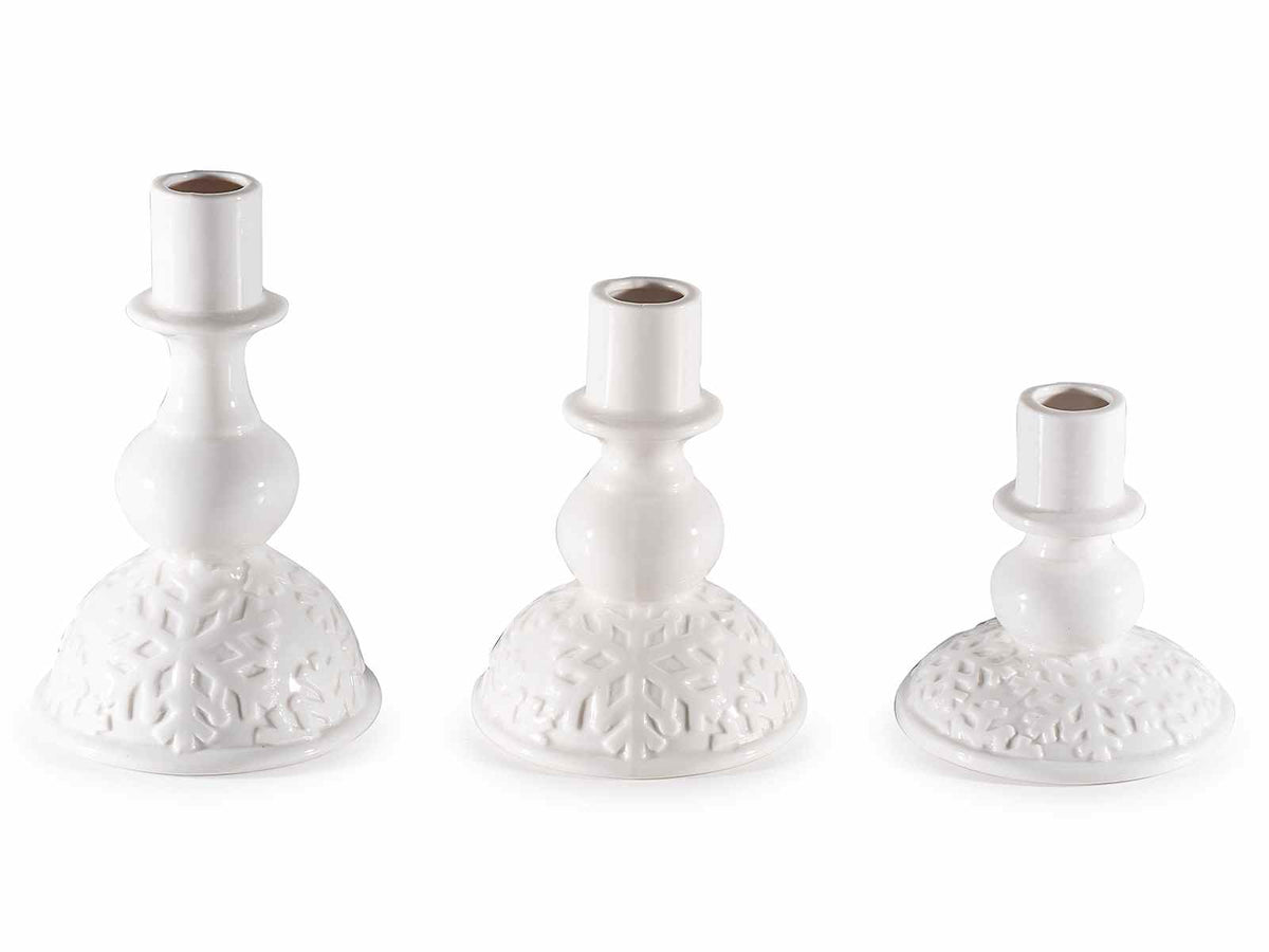 Portacandela di Natale in porcellana con decori a fiocco di neve, per candela a stelo, Grande: Ø 10,5 cm x 16,5 H