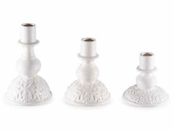 Portacandela di Natale in porcellana con decori a fiocco di neve, per candela a stelo, Grande: Ø 10,5 cm x 16,5 H
