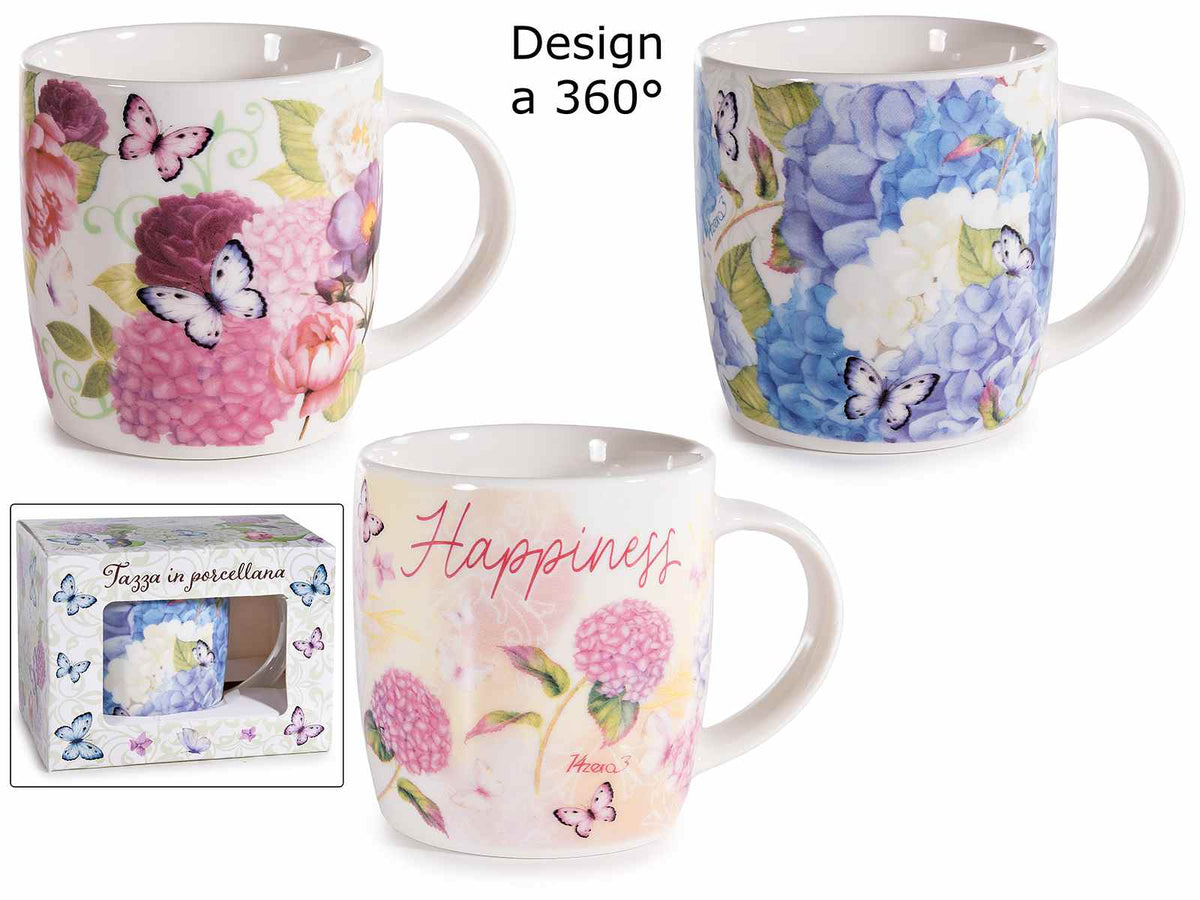 Tazze floreali in porcellana satinata in confezione regalo, set da 6 pezzi, Ø 8,5 cm x 9 H