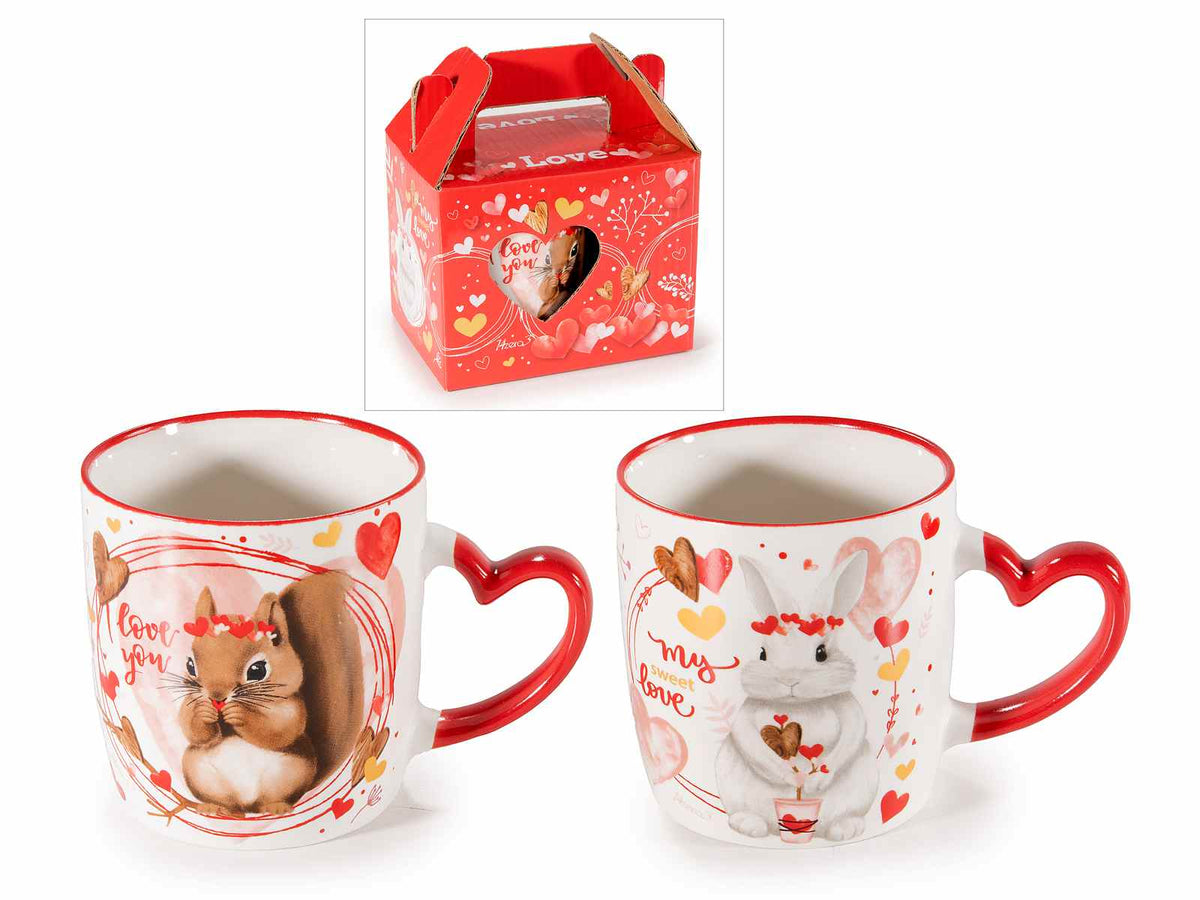 Tazze in porcellana stampa con animaletti e scritte, con manico, set da 6 pezzi, Ø 8,5 cm x 9 H