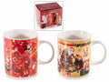 Tazze di Natale in porcellana con fantasia vintage natalizia e dettagli dorati, set da 6 pezzi, Ø 8,5 cm x 9,5 H