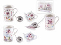 Set ceramiche cucina con tazza, piattino porcellana dalla stampa floreale, set da 6 pezzi, Tazza: Ø 7,5 cm x 10,5 H