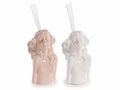 Profumatore a bustini di ragazza in porcellana lucida rosa e bianca con stick, set da 4 pezzi, cm 7x5,5x14 H (con stick 19)