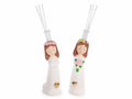 Ragazze con abito bianco in porcellana con cuore dorato e stick per profumare, set da 4 pezzi, cm 4,5x5x14 H (con stick22,5)